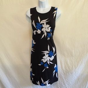 D-142 J Howard Black‎ Blue & White Floral Lined Sleeveless MIDI Dress Size 10